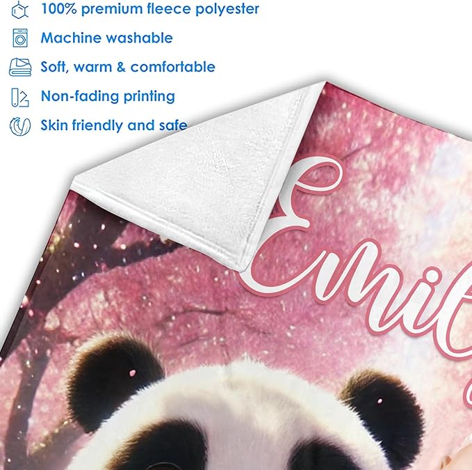 Zocoshi Personalized Panda Blanket for Girls – Custom Name & Funny Face Princess Blanket for Panda Lovers