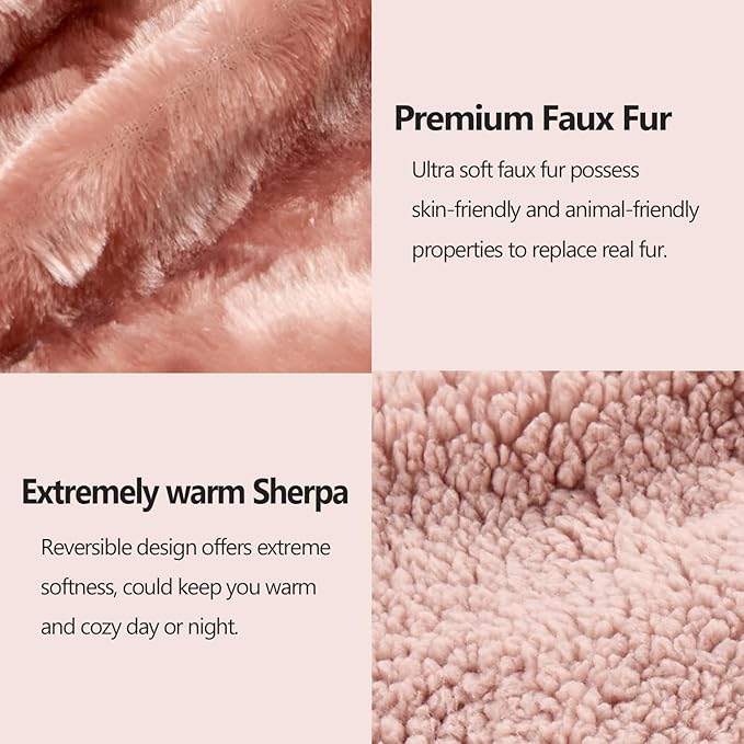 NEWCOSPLAY Super Soft Faux Fur Throw Blanket for Couch Dusty Pink Fuzzy Plush Warm Blanket for Sofa Bed (Dusty Pink, Throw(50"x60"))