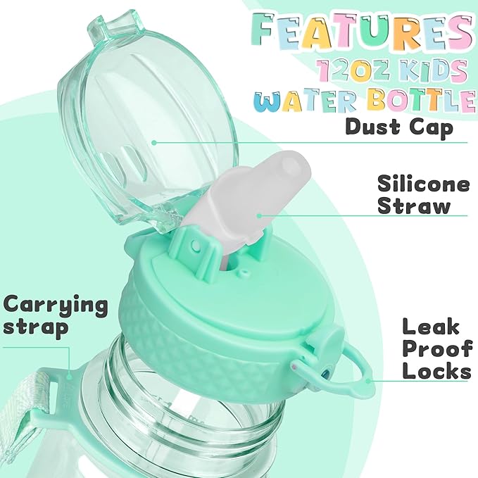 OLDLEY 17oz Kids Water Bottle for School - Motivational With Silicone Straw, Leak-Proof Tritan BPA-Free, Reusable for Girls Boys, Glow Green