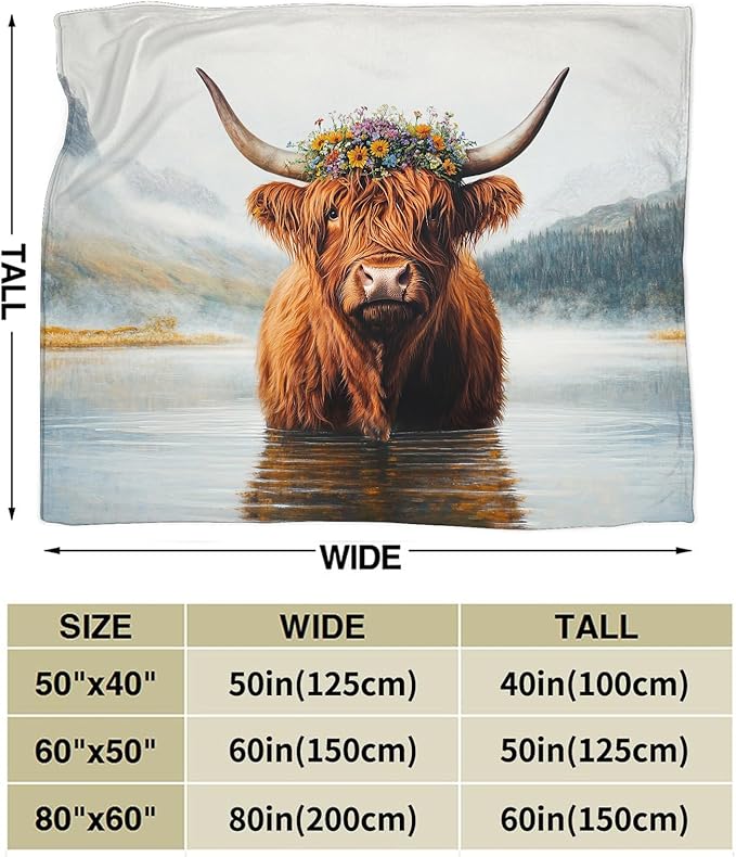 Highland Cow Blanket for Women, Highland Cow Fleece Blanket Gifts for Boys Girls, Warm Cozy Soft Flannel Stuff for Bed Sofa Couch 80" x 60"