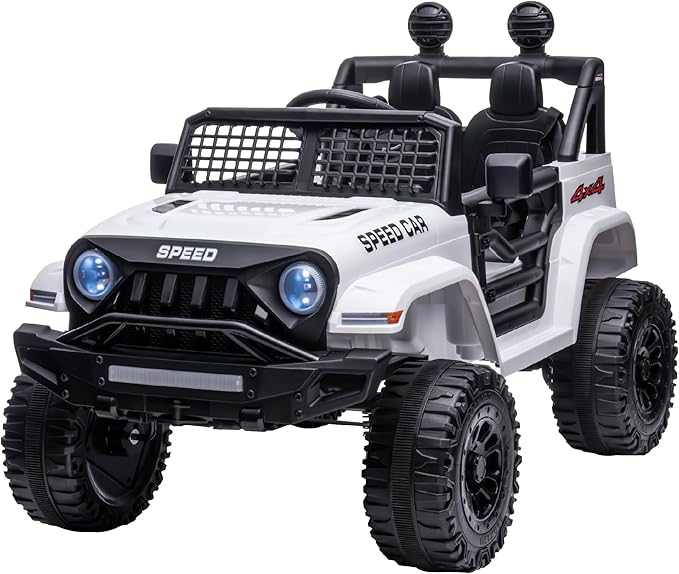 12V Ride On Car, Electric Car for Kids, Ride on Toys, Kids Cars with 3 Speeds Adjustable, Bluetooth, Parent Remote Control, Spring Suspension, AUX Port-White