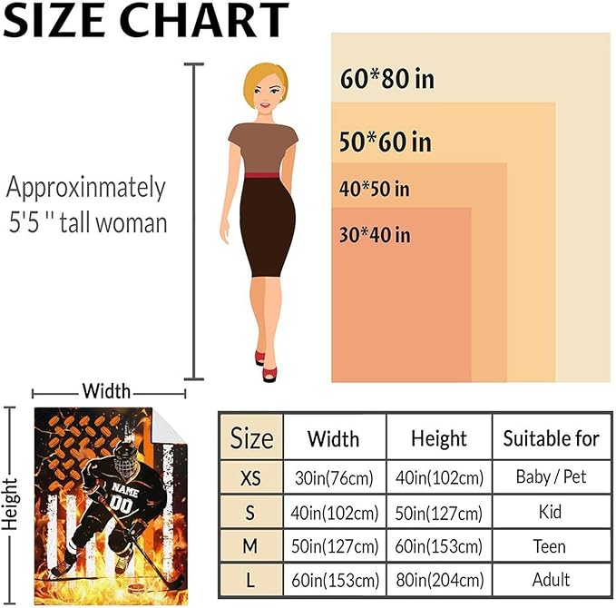 Personalized Ice Hockey Throw Blanket Gifts with Name for Boys, Sport Blanket for Kids Teens Adults Ice Hockey Lovers, Custom 60x50 Inches Soft Blankets for Sofa Couch Bed