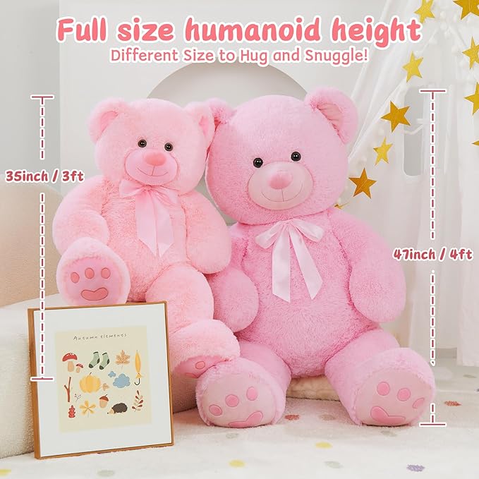 MorisMos Big Teddy Bear Stuffed Animal 36 inch, Large 3ft Teddy Bear Plush Toy, Big Stuffed Bear Gifts for Kids, Girls, Girlfriend, Women on Baby Shower, Valentine, Christmas, Birthday (Pink)