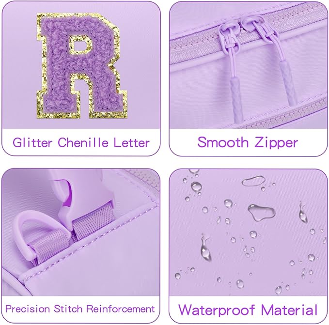 Kids Initial Lunch Bag, Reusable Insulated Lunch Box for Girls Toddlers, Back to School Gift, Leak-proof Cooler Bag for School Daycare Travel Picnic, Purple-R