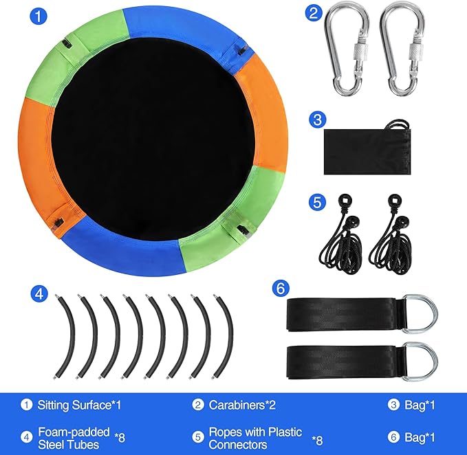 RedSwing 43" Flying Saucer Tree Swing for Kids Outdoor, Waterproof Large Round Swings Seat with Adjustable Hanging Straps for Backyard Outdoor Indoor Playground, Green Orange Blue