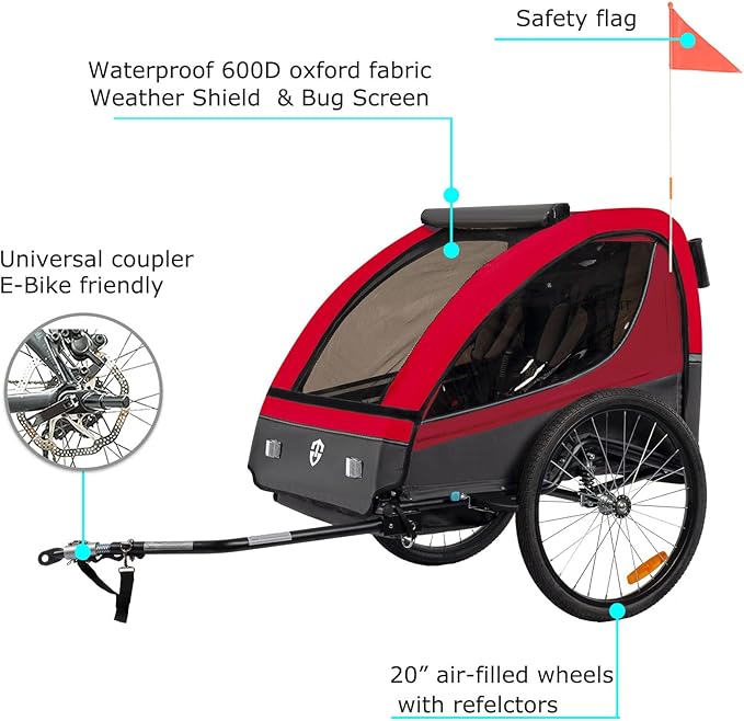 TIGGO VS Suspension Bike Trailer & Stroller 2 in 1 Double Seat for Toddlers, Kids, Child Bicycle Carrier Jogger