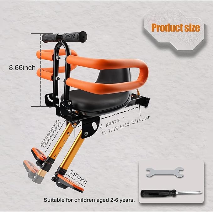 Child Bike Seat - Front Mount, Kids Bike Seat for Adult Bike,Retractable Baby Bike Seat Front Mounted, Toddler Bike Seat for Children 2~6 Years