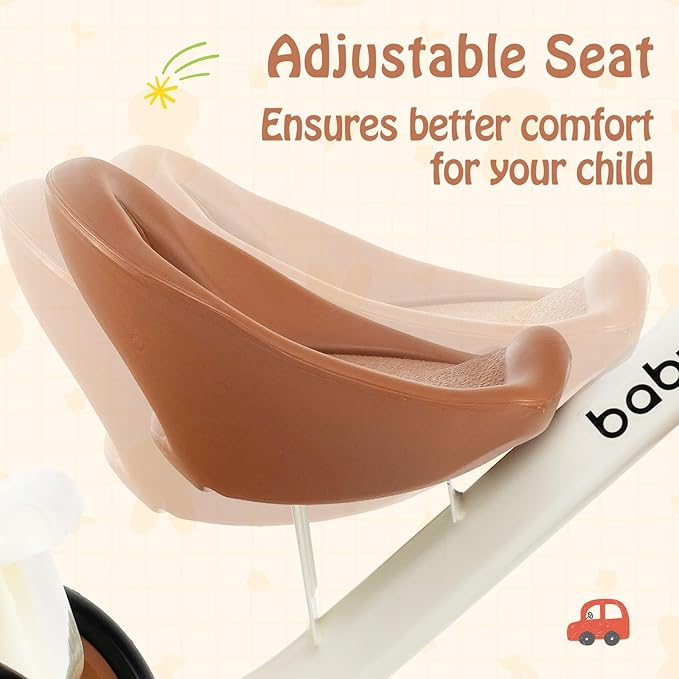 BABY JOY Toddler Tricycle, Kids Trike with Adjustable Seat and Storage Basket for Boys Girls Indoor and Outdoor Riding, Toddler Trike for Baby 3-5 Years Old (Beige)