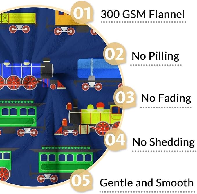 Train Blankets for Boys, Girls - Warm Cozy Throw Blanket - 40"x50" Inches Crib Size Throws for Couch - Dark Blue Train Gifts
