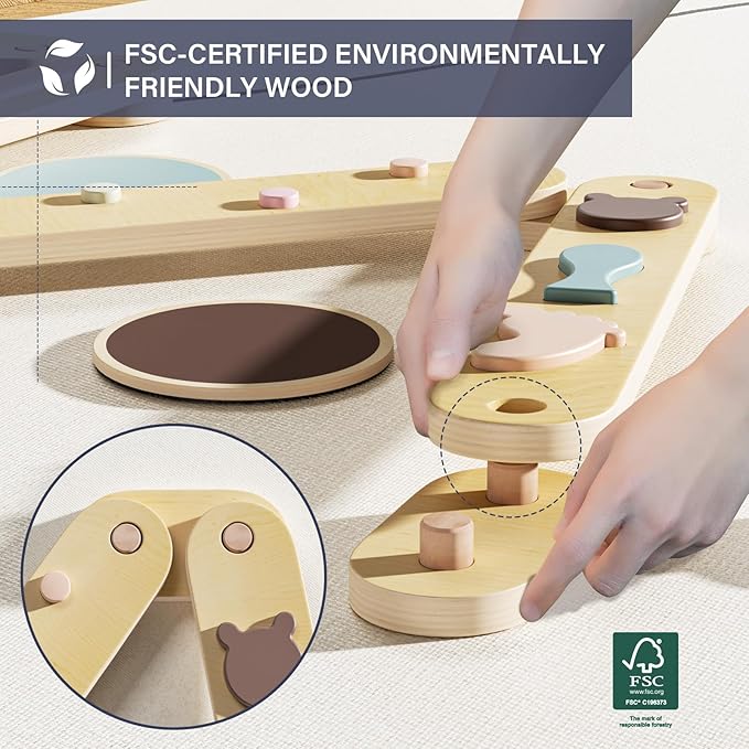 BlueWood Balance Beam for Kids 3-5, Toddler Sensory Wooden Toys and Stepping Stones, Build Coordination Gymnastics Obstacle Motor Skill for Kid