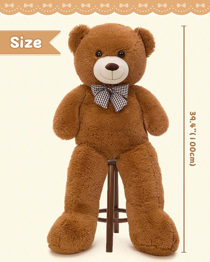 MaoGoLan Giant Teddy Bear Plush Toy - Ultra Soft & Cute Large Stuffed Animal 39 inches, Perfect for Baby Showers, Birthdays, Valentine’s Day Gifts (Kids, Couples, Family),Dark Brown