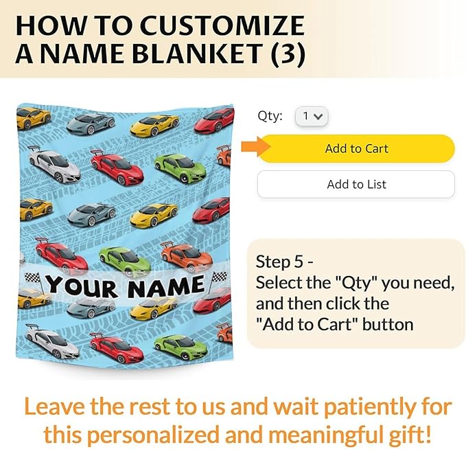 Personalized Car Blanket Gifts for Kids - 30x40 Inches Cute Cars Throw Blanket for Boys Men Race Sport Car Lovers - Custom Name Blue Soft Fuzzy Blankets for Couch, Sofa