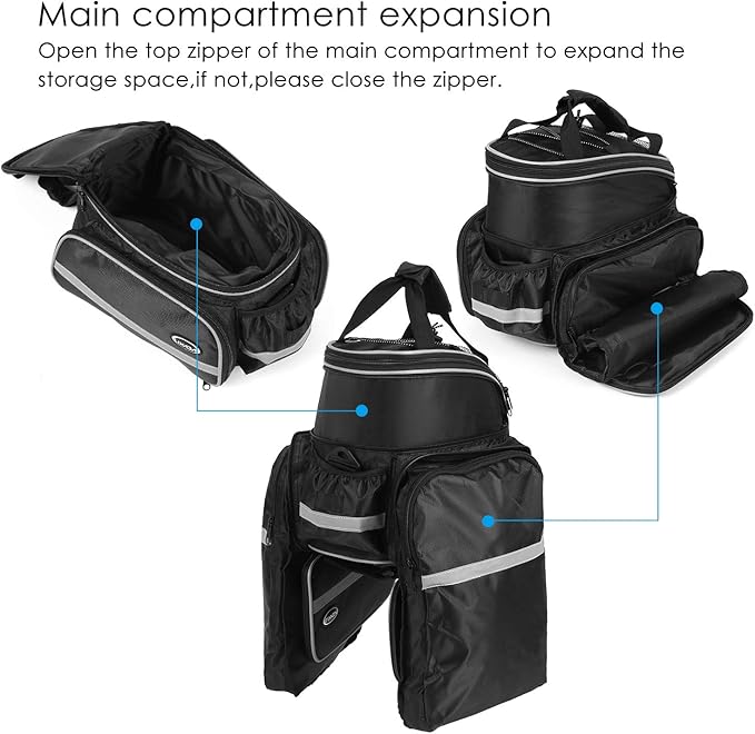 Lixada Bike Trunk Bag Waterproof Bicycle Rack Rear Carrier Bag 25L Bicycle Commuter Bag Bike Rack Bag Pannier Bag Shoulder Bag with Rain Cover