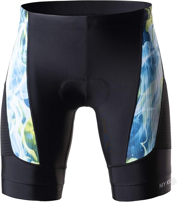 MY KILOMETRE Mens Triathlon Shorts with Adjustable Drawstring Easy Reach Leg Pockets Chamois for Long-Distance Tri Race