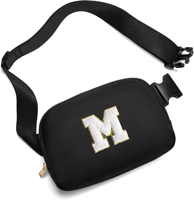 Gitus Birthday Gifts for 8 9 10 11 12 13 Year Old Girls Personalized Fanny Pack Crossbody Bags with Initial Letter Patch Belt Bag for Teen Girls Cute Trendy Stuff Travel Essentials (Black-M)