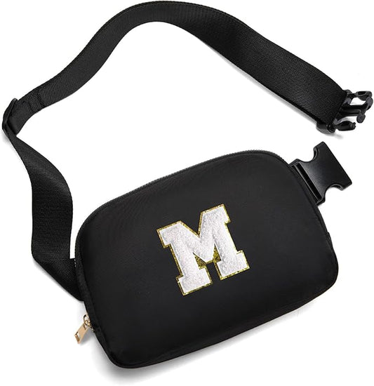 Gitus Birthday Gifts for 8 9 10 11 12 13 Year Old Girls Personalized Fanny Pack Crossbody Bags with Initial Letter Patch Belt Bag for Teen Girls Cute Trendy Stuff Travel Essentials (Black-M)