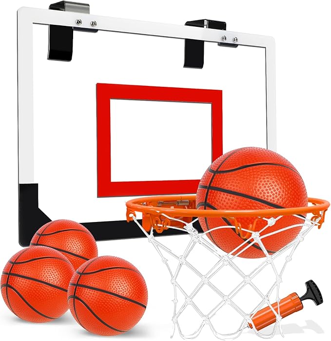 TOY Life Basketball Hoop Indoor for Kids Over The Door Office Basketballhoop for Teens and Adults Mini Hoops Door Room Goal with 4 Balls