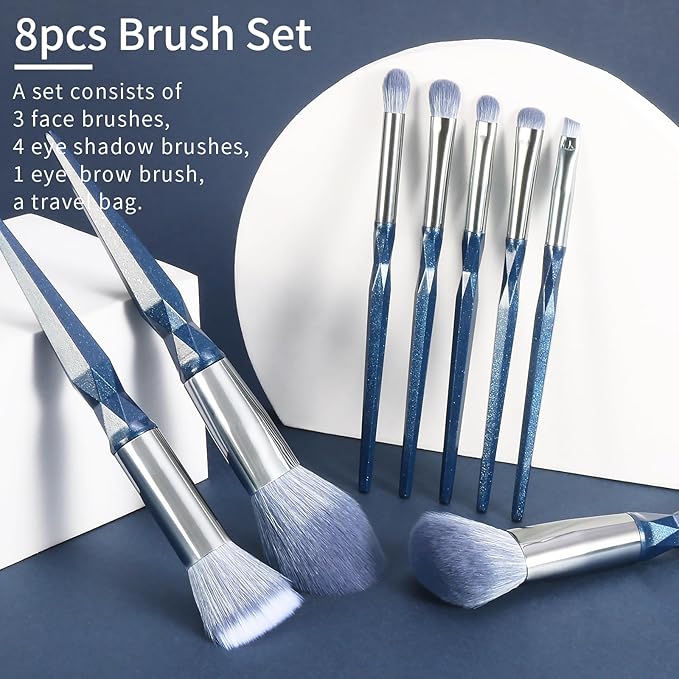 Sapphire Blue Makeup Brush Set Professional, Vegan Makeup Brushes Set, Makeup Brush Set with Case, Glitter Cosmetic Brushes Makeup Set, Make up Brushes Vegan, Make up Brushes Set Professional