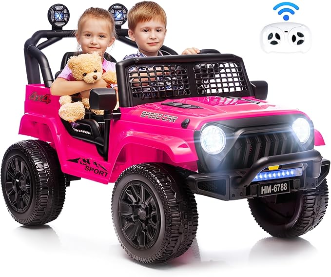 24V Ride On Car, Electric Car for Kids, Ride on Toys, Kids Cars with 3 Speeds Adjustable, Bluetooth, Parent Remote Control, Spring Suspension, AUX Port-Pink