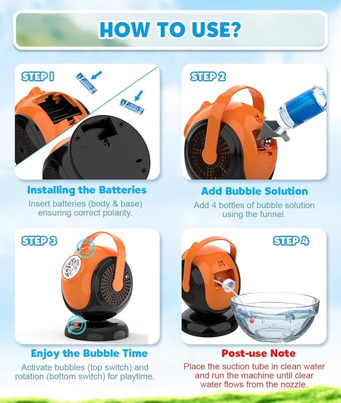 Halloween Bubble Machine, Bubbles Blower for Kids, Toddlers - 360° Rotation, 75° Adjustment, with LED Light - Bubble Toys Gifts for Boys, Girls, Outdoor, Birthday, Party