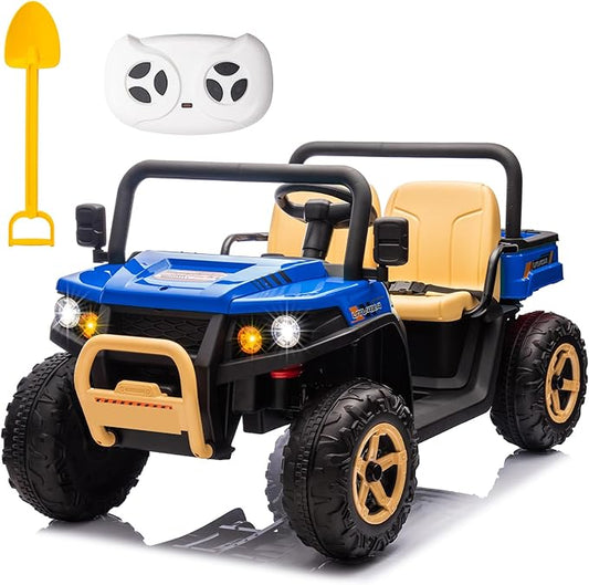 POSTACK 24V 2 Seater Electric Dump Truck for Kids, Ride on Tractor Battery Powered Electric Vehicle with Parental Remote Control, UTV for Kids to Drive w/Bluetooth, Music, Blue