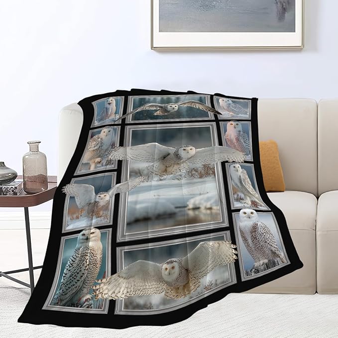 White Owl Throw Blanket White Owl Stuff Gifts for Kids Girls Boys Adults Women Men Soft Cozy Warm Plush Fluffy Fuzzy Fleece Blanket Decor 40''X50''