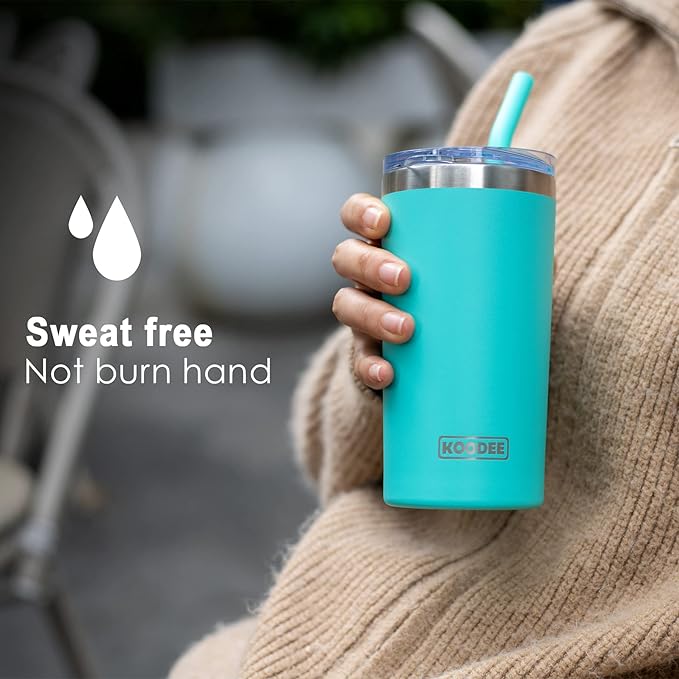 koodee Insulated Tumbler with Straw-12 oz Skinny Tumbler Stainless Steel Double Wall Vacuum Water Cup for Women, Sweat-Free (White)