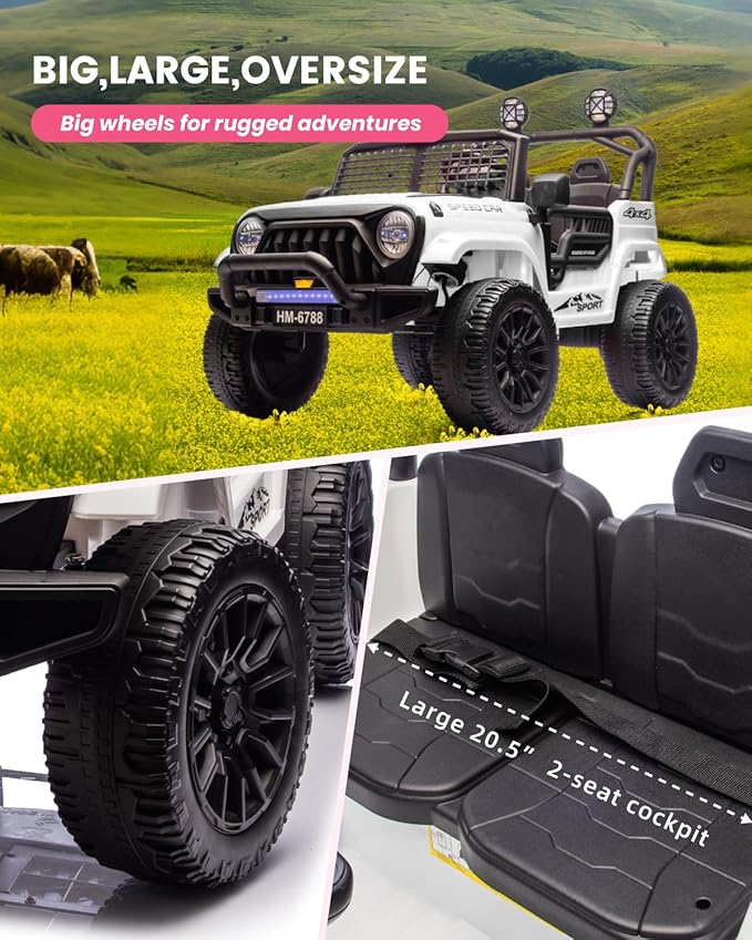 24V 2-Seater Electric Car for Kids, 24V Ride on Car with Remote Control, with 3 Speeds Adjustable, LED Headlight, Bluetooth, Music Player, Ride on Toys for Boys or Girls-White