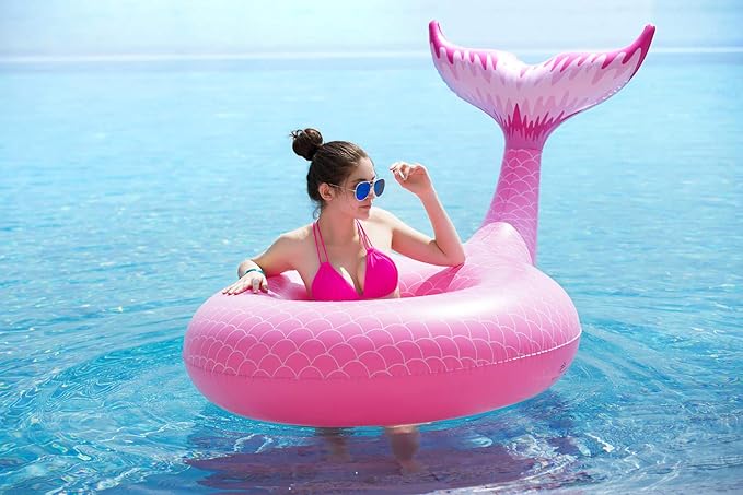 Jasonwell Giant Inflatable Mermaid Tail Pool Float with Fast Valves Summer Beach Swimming Pool Party Lounge Raft Decorations Toys for Adults Kids (Pink)