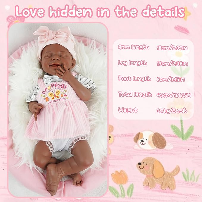 17.72 in Full Silicone Reborn Baby Dolls, 1:1 Lifelike Newborn Dolls Non Vinyl Realistic Reborn Toddler Dolls Boy Washable Sleeping Doll
