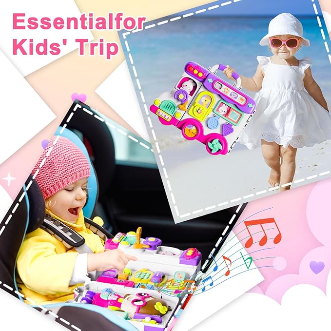 Busy Board for 1-2 Year Old Girl Gift,Musical Toys for Toddlers 1-3 Year,Educational Fine Motor Baby Toys for 12 18 Months,Perfect for Preschool or Travel,Birthday Gift for 1+Year Old Girl