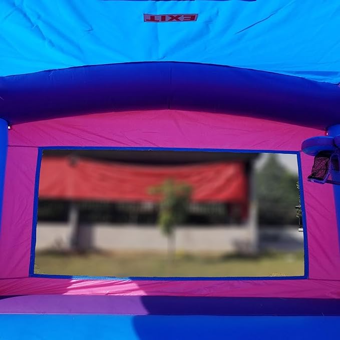 Pogo Bounce House Crossover Inflatable Bounce House Duo, Pink and Rainbow, 13 x 12 x 12 Foot, Outdoor Playhouse for Kids Outdoor Commerical Bouncer Castles, Blower, Stakes, & Storage Bag, 2 Bouncers