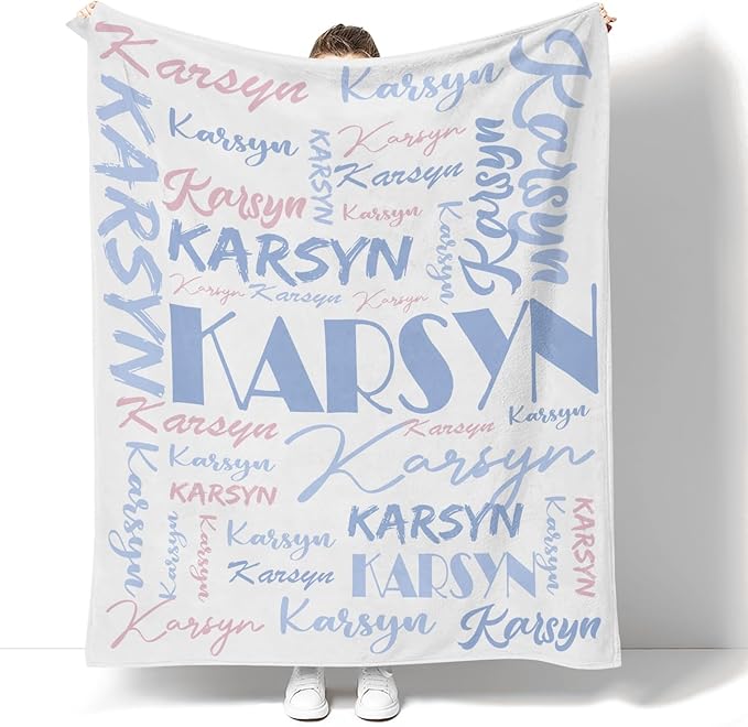 Dr.TOUGH Personalized Name Flannel Blanket, Customized Personalized Blankets and Throws for Adult Kids, Twin Size, White, Letter Print