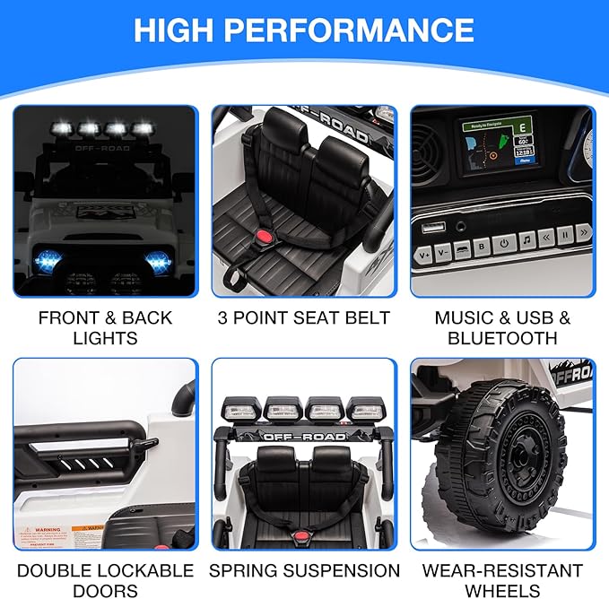 Ride On Truck Car 12V, Electric Vehicle w/Remote Control, 3 Speeds, LED Lights, Music, Spring Suspension, Ride on Car for Kids