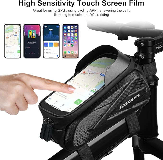 Bike Phone Front Frame Bag Bicycle Bag Waterproof Bike Phone Mount Top Tube Handlebar Bag Bike Phone Case Holder Accessories Compatible with iPhone 11 XS Max XR Fit 7”