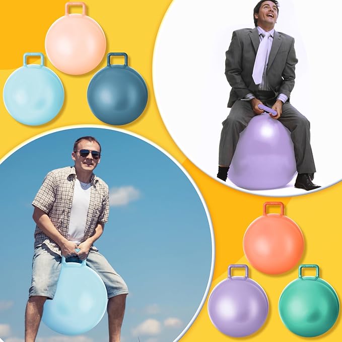 Lewtemi 6 Pcs Hopper Ball Carnival Outdoor Games 32 Inch Jumping Hopping Inflatable Bouncing Ball with Handle and Air Pump for Kids Sport Exercise(Morandi Color)