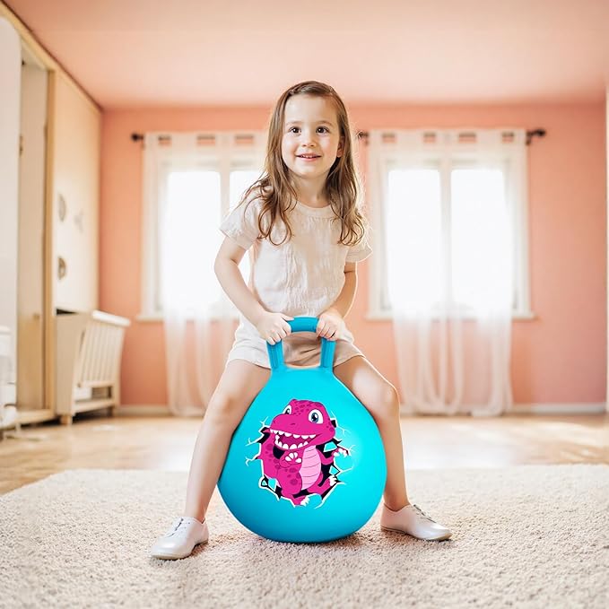 EVERICH TOY Hopper Ball for Kids 4-8, 18In Dinosaur Hoppity Hop Ball, Sit On Bouncy Balls with Handle, Indoor Outdoor Jumping Hopping Toys for Boys & Girls Gifts with Pump