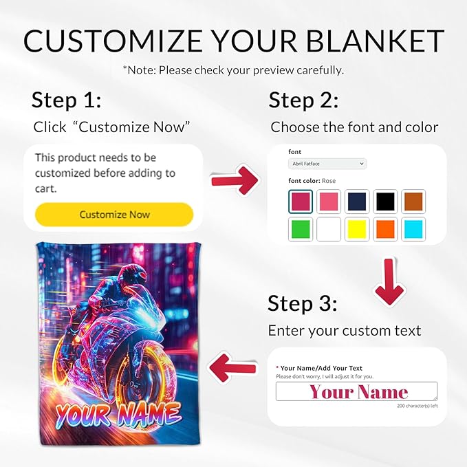 Personalized Kids Boys Blanket for Motorcycle Lovers - Warm Throw Adult Blanket Gift for Bed, Couch, Room