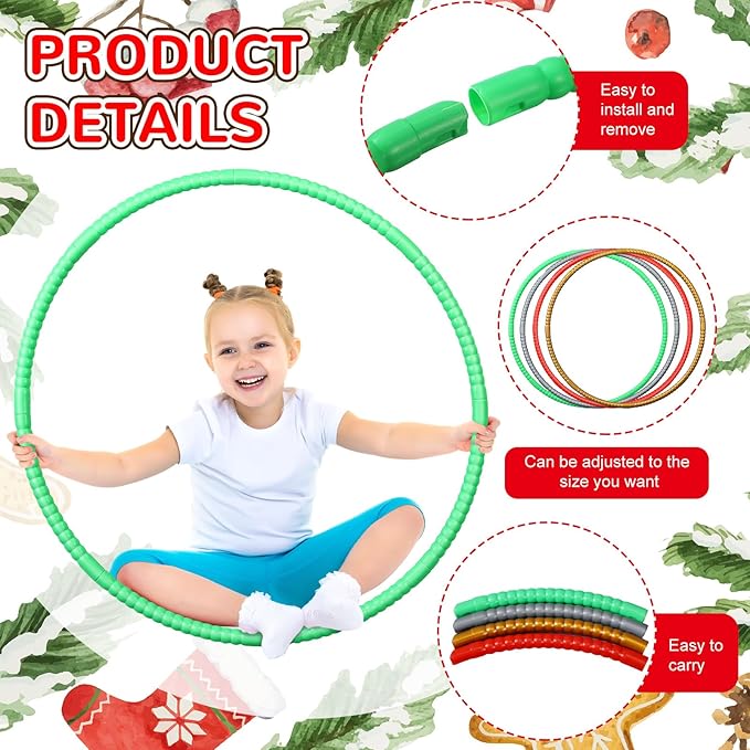 Sratte 12 Pcs Toy Hoop for Kid Detachable Adjustable Toy Hoop Colored Exercise Ring Plastic Circle for Kid Teen Gymnastics Equipment Require Self Assembly(28 Inch,Red, Green, Gold, Silver)
