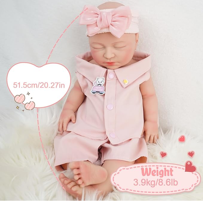 20.67 in Full Silicone Reborn Baby Dolls, 1:1 Lifelike Newborn Dolls Non Vinyl Realistic Reborn Toddler Dolls Boy Washable Sleeping Doll