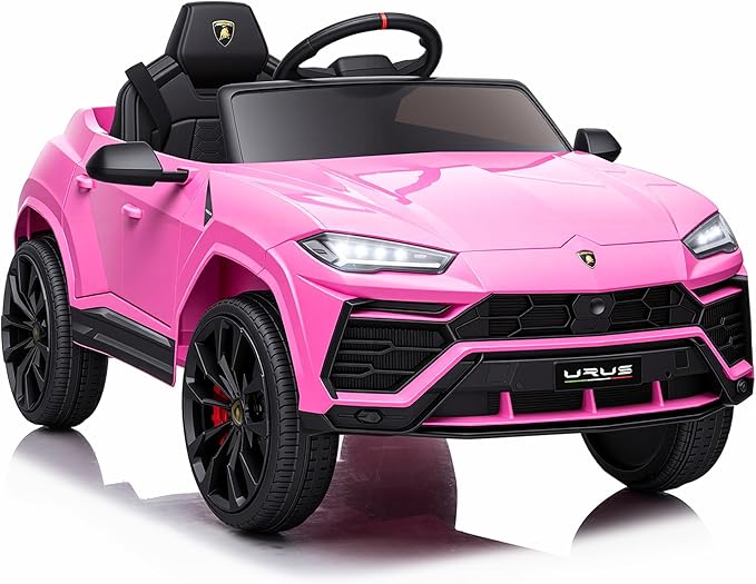 First Ride On Electric Car for Kids 12V Licensed Lamborghini Ride On Car with Remote Control, LED Lights, Music Players, Lockable Doors, Spring Suspension, Toddler Cars to Drive (Pink)