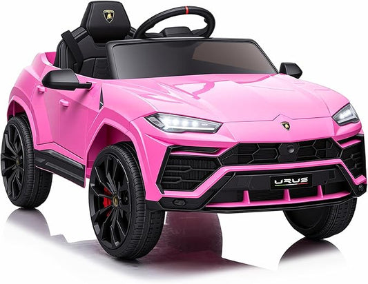 First Ride On Electric Car for Kids 12V Licensed Lamborghini Ride On Car with Remote Control, LED Lights, Music Players, Lockable Doors, Spring Suspension, Toddler Cars to Drive (Pink)