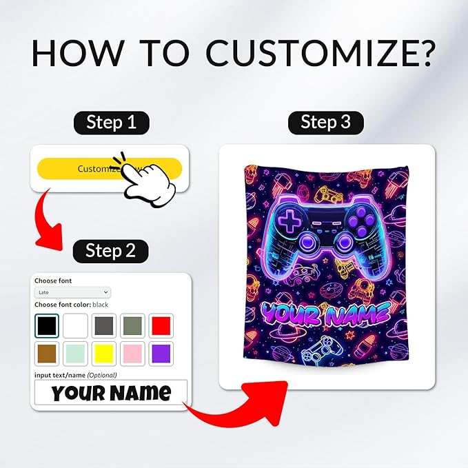 Gamer Blanket - Kids Blankets for Boys - Personalized Gaming Gifts for Game Lovers - Cozy Fleece Throws for Sofa Bed - 4 Size Options