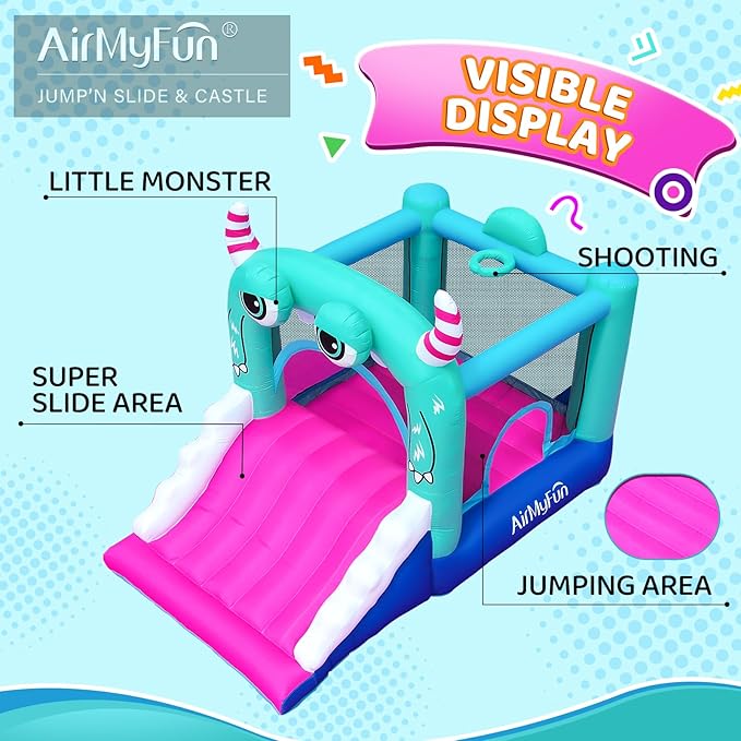 AirMyFun Inflatable Bounce House for Kids, Wide Slide & Jumping Inflatable Bouncer - Toddler Bounce House with Blower for Kids Use Fun Indoor&Outdoor