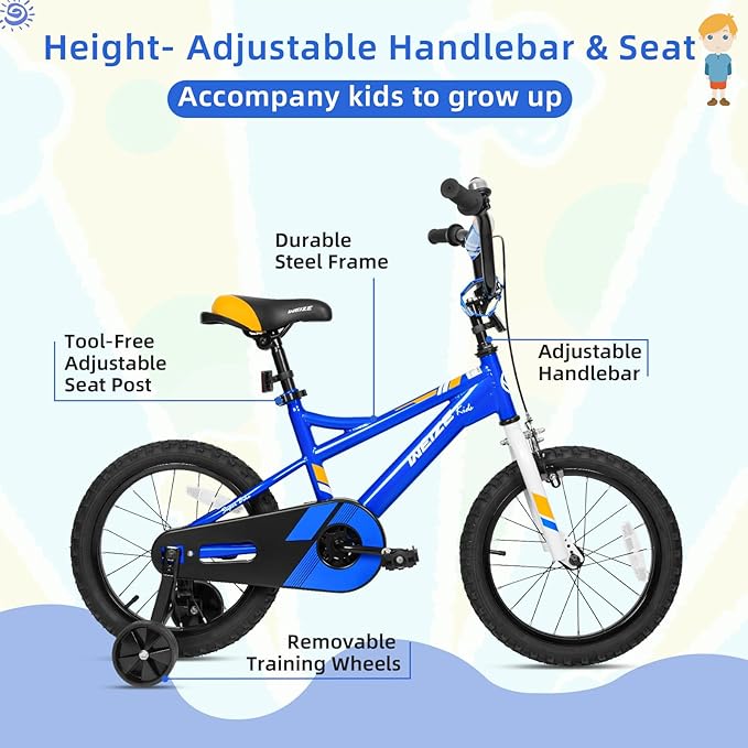WEIZE Kids Bike,14 16 20 Inch Children Bicycle for Boys Girls Ages 3-12 Years Old, Rider Height 32-60 Inch, Coaster Brake, Multiple Color Options
