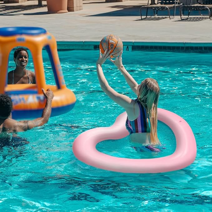 Inflatable Heart Pool Float, Sweet Love Swim Rings Float Loungers Tube for Summer Water Fun Beach Party Toys for Kids, Adults