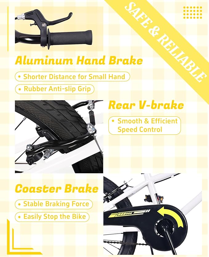 12 14 16 20 Inch Kids Bike BMX Style Bicycle with Training Wheels for 2-14 Years Old Toddlers Boys Girls Coaster Brake Multiple Colors