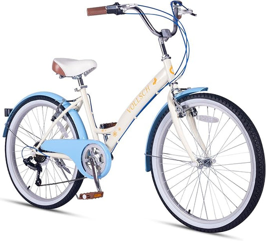 24 Inch 6-Speed Hybrid Beach Cruiser Bike for Girls Youth Ages Over 8 Years Old Kids Bicycle with Dual V-Brakes Adjustable Seat, Multiple Colors