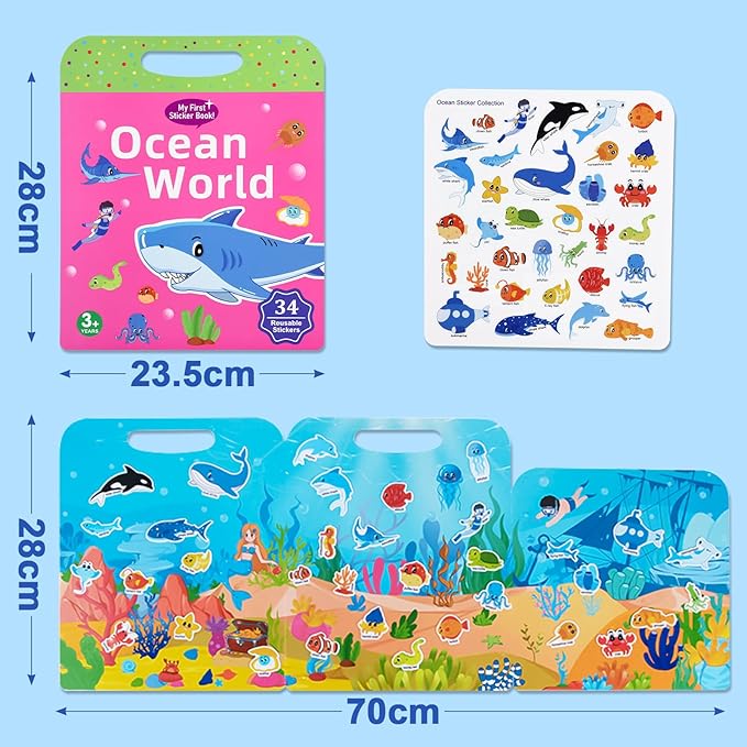 ASTARON 5 Pack Reusable 3D Puffy Sticker Books for Kids 3-6, Jelly Sticker Game Educational Sensory Learning Toy, Travel Toys and Busy Book(Vehicle Dino Animal Ocean Space)