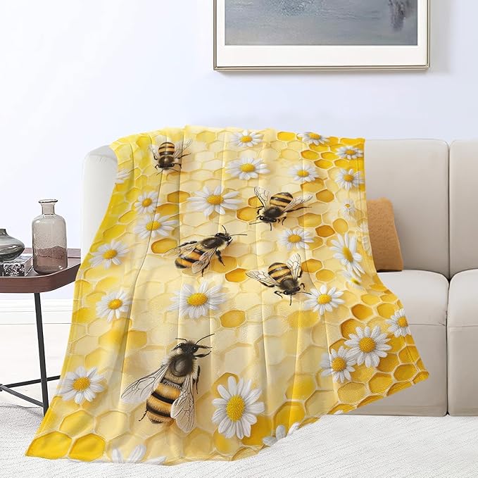 Bee Blanket Honey Bee Throw Blanket Gifts for Girls Women Kids Boys Adults Men Super Soft Cozy Plush Fluffy Fuzzy Fleece Blanket Home Decor 50''X60''